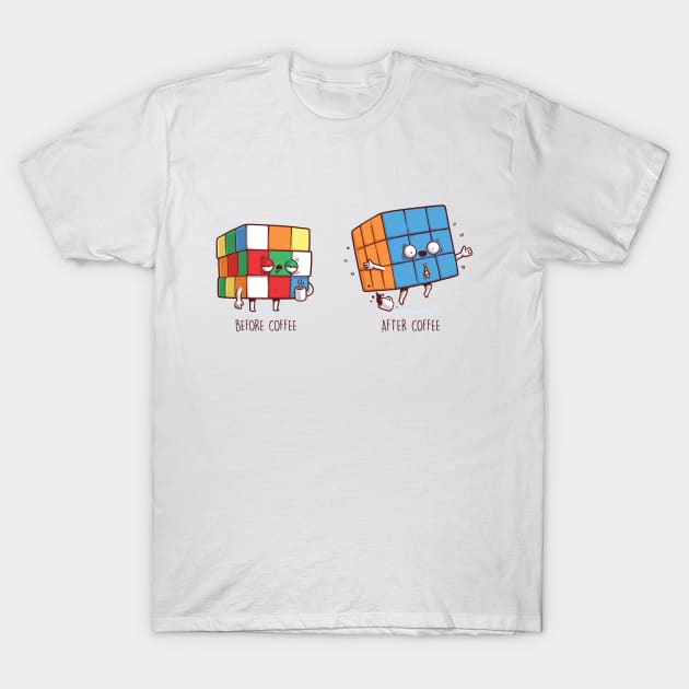 Before and After Coffee (Rubik cube) T-Shirt by Naolito